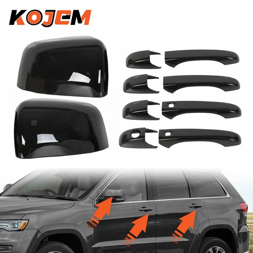 2 Black Mirror Cover +4 Door Handle Covers For Jeep Grand Cherokee Dodge Durango