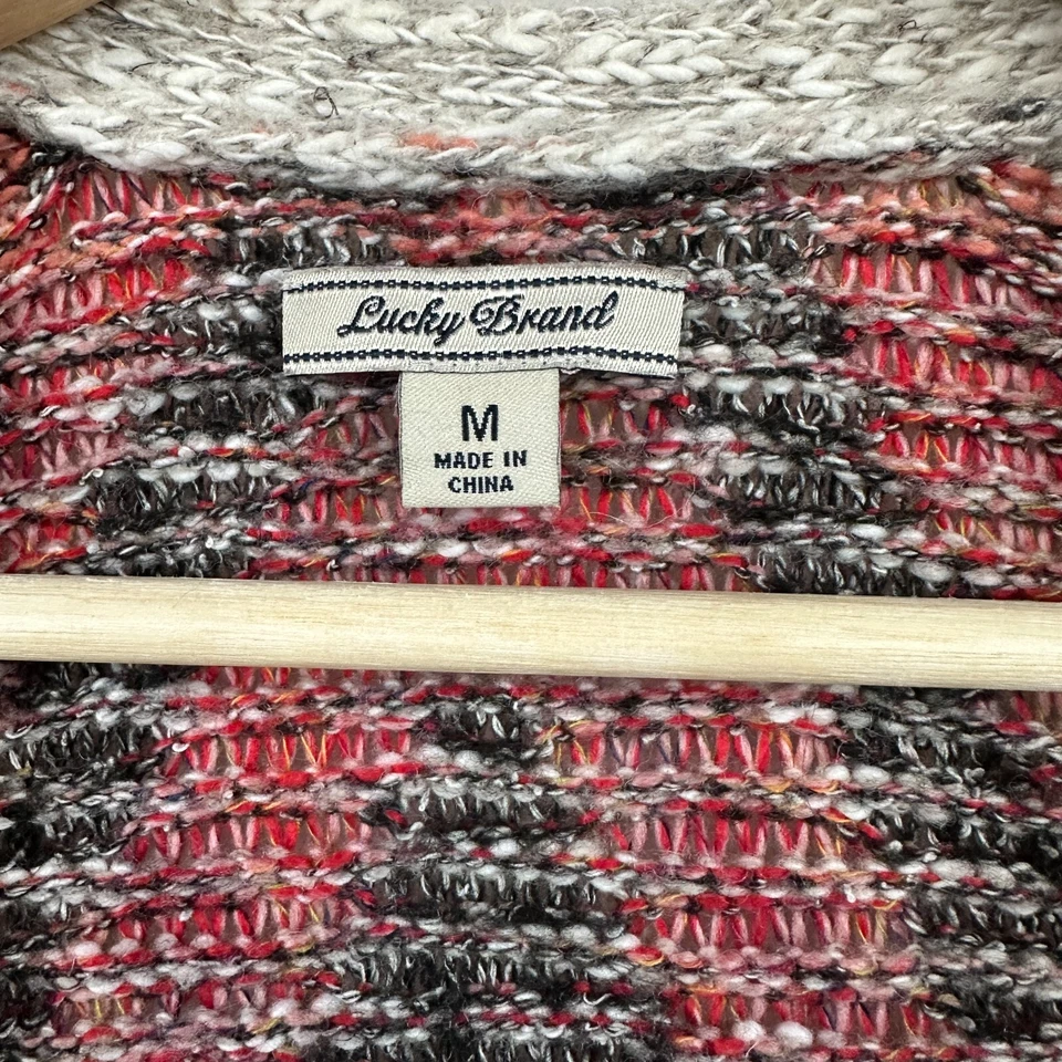 Cárdigan Largo Lucky Brand Mediano Rojo Oscuro Gris Azteca Flecos Plumero Suéter Foto 2 de 4