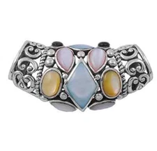 925 Sterling Silver and Multicolor Stone Slide Pendant - 16 mm X 44 mm