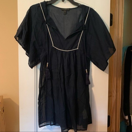Tunica da spiaggia J.Crew Navy copricostume nappe con perline dettaglio bordo corda argento - Foto 16 di 16