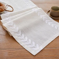 Rustic Style Embroidered Table Runner, 13x36 Inch Irregular Willow Leaf Table...