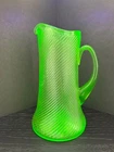 ANTIQUE VASELINE FEDERAL CO. GLASS "CORDED OPTIC SWIRL” LEMONADE PITCHER 10"