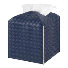 Tissue Box Cover PU Leather Tissue Holder Square Facial Tissue square Navy Blue