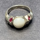 STERLING SILVER 925 Lot Ring N71 Sz 8 Hand Poured Pearl Garnet Red Vintage Made