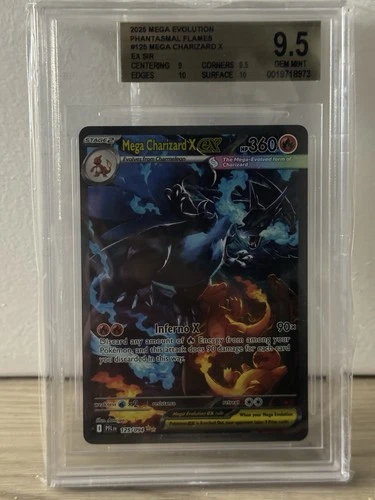 DOUBLE 10/9/9.5 Mega Charizard X EX 125/094 Phantasmal Flames SIR Beckett 9.5