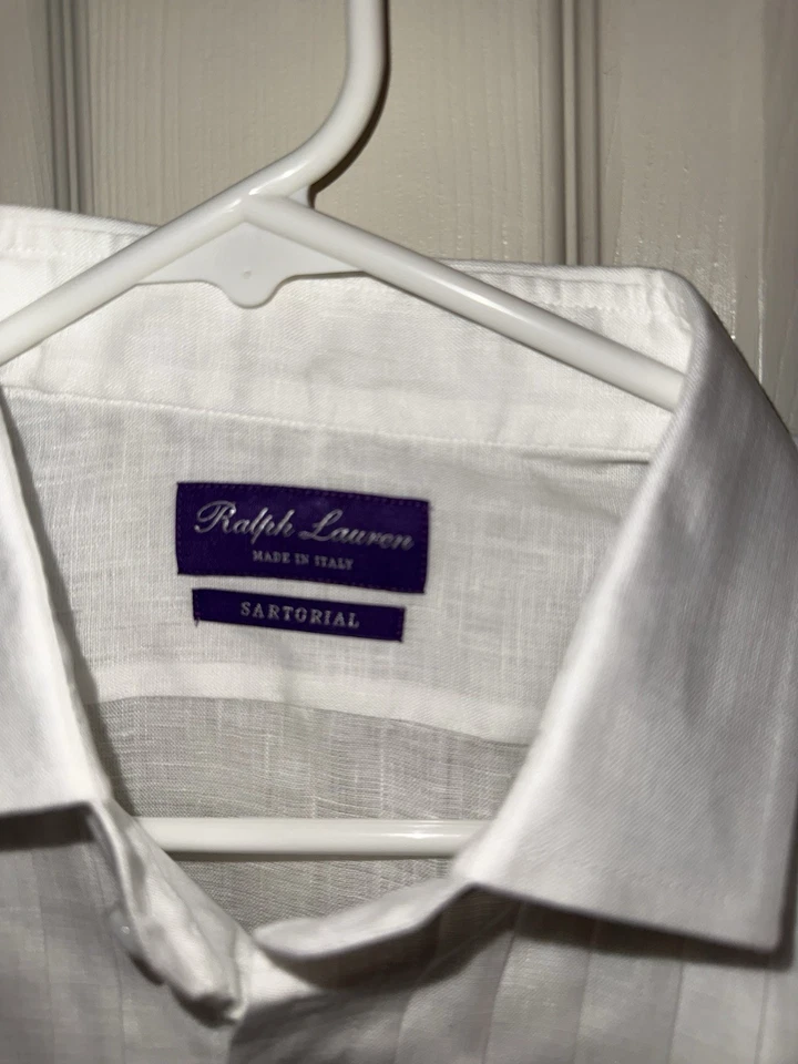 Ralph Lauren purple label Sartorial 100% linen Dress Shirt 16 Made In Italy - Image 3 of 4