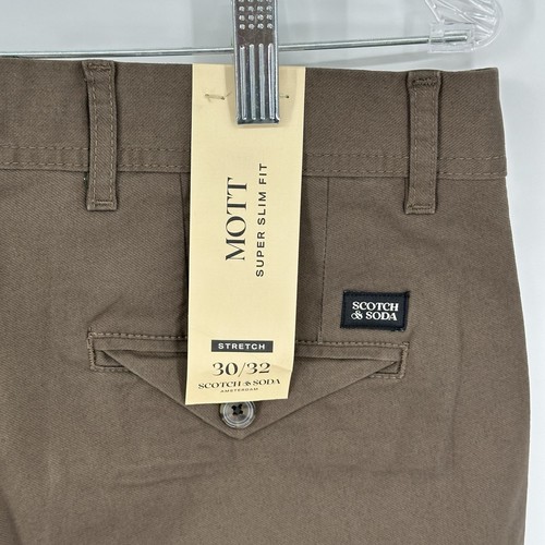 Nuevo con etiquetas Chinos Scotch & Soda Para Hombres 30x32 Mott Super Slim Fit Elastizados DarkTaupe Preppy - Imagen 15 de 21