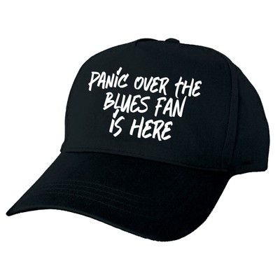 Arbeits-Witz-Mütze - PANIC OVER BLUES FAN HERE CAP - individuelle Jobtitel - personalisiert