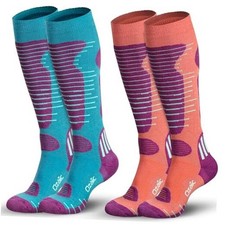 Merino Wool Ski Socks Mens Womens 2 Pairs for Skiing, Large 2 Pairs-orange blue