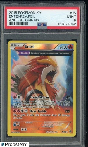 2015 Pokemon Ancient Origins #15 Entei - Reverse Holo PSA 9 MINT