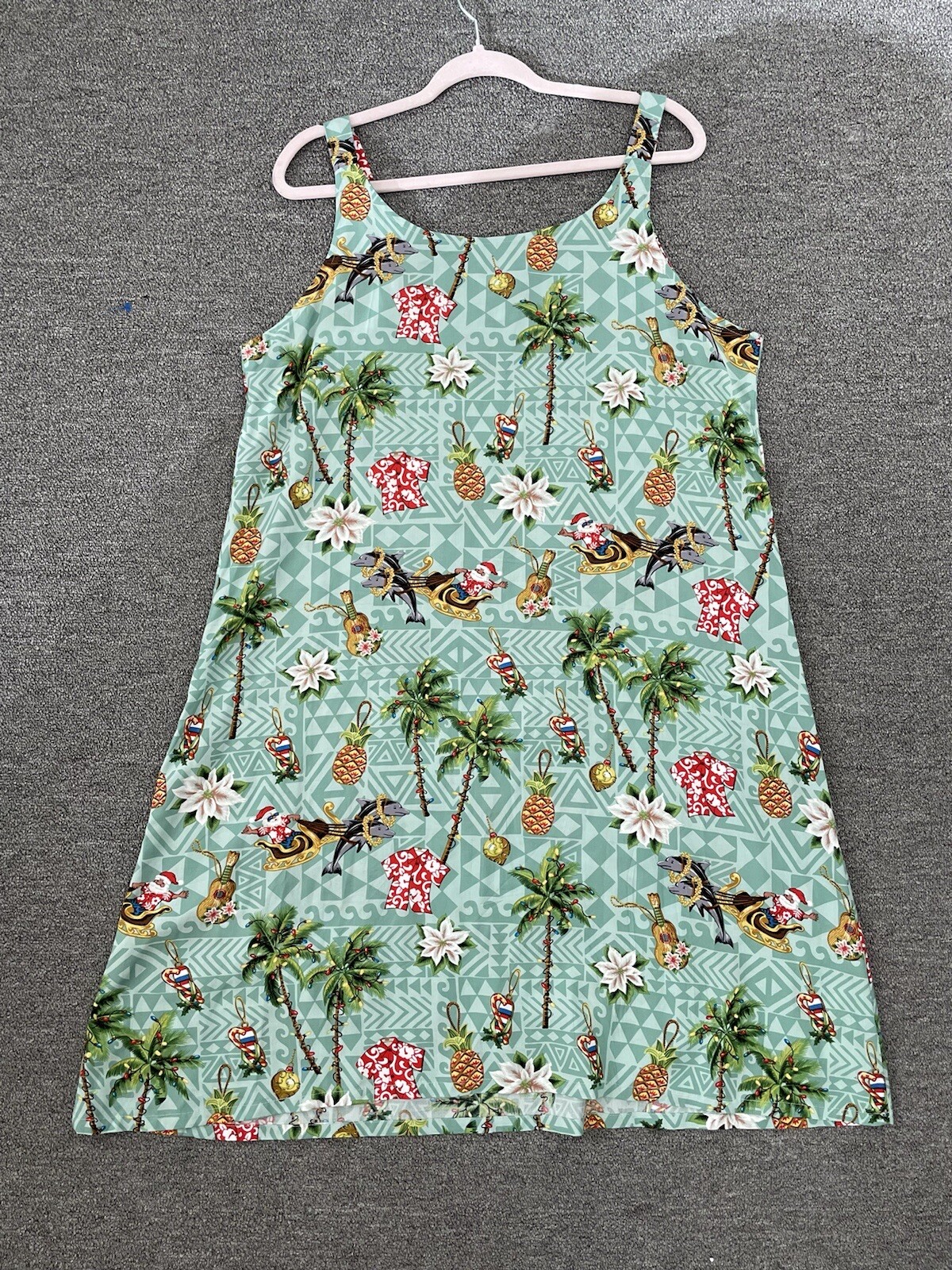 Ultimate Vintage ST sz XL Hawaiian Christmas Dress Santa Palm