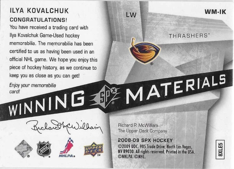 2008-09 SPx - Winning Materials #WM-IK Ilya Kovalchuk MEM - Image 2 of 2