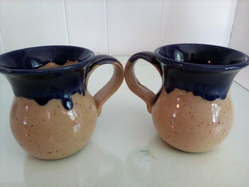 Zars Stoneware Tan Blue Drip Glazed Handmade Pottery Mugs Cups Cedar Falls Iowa - Picture 2 of 11