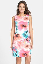 NWT $198 Eliza J Embellished Print Sheath Dress Watercolor Print Sleeveless 8 M