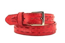 Mens Crocodile Tail Belt Print Leather Western Red Buckle Cinto Rancho