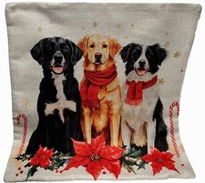 Labrador Dog Trio Holiday Double Sided Christmas Throw Pillow Cover Home Decor