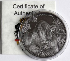 Congo 1000 Francs 2014, Gorilla, 1 oz Silver 107.20 per troy oz
