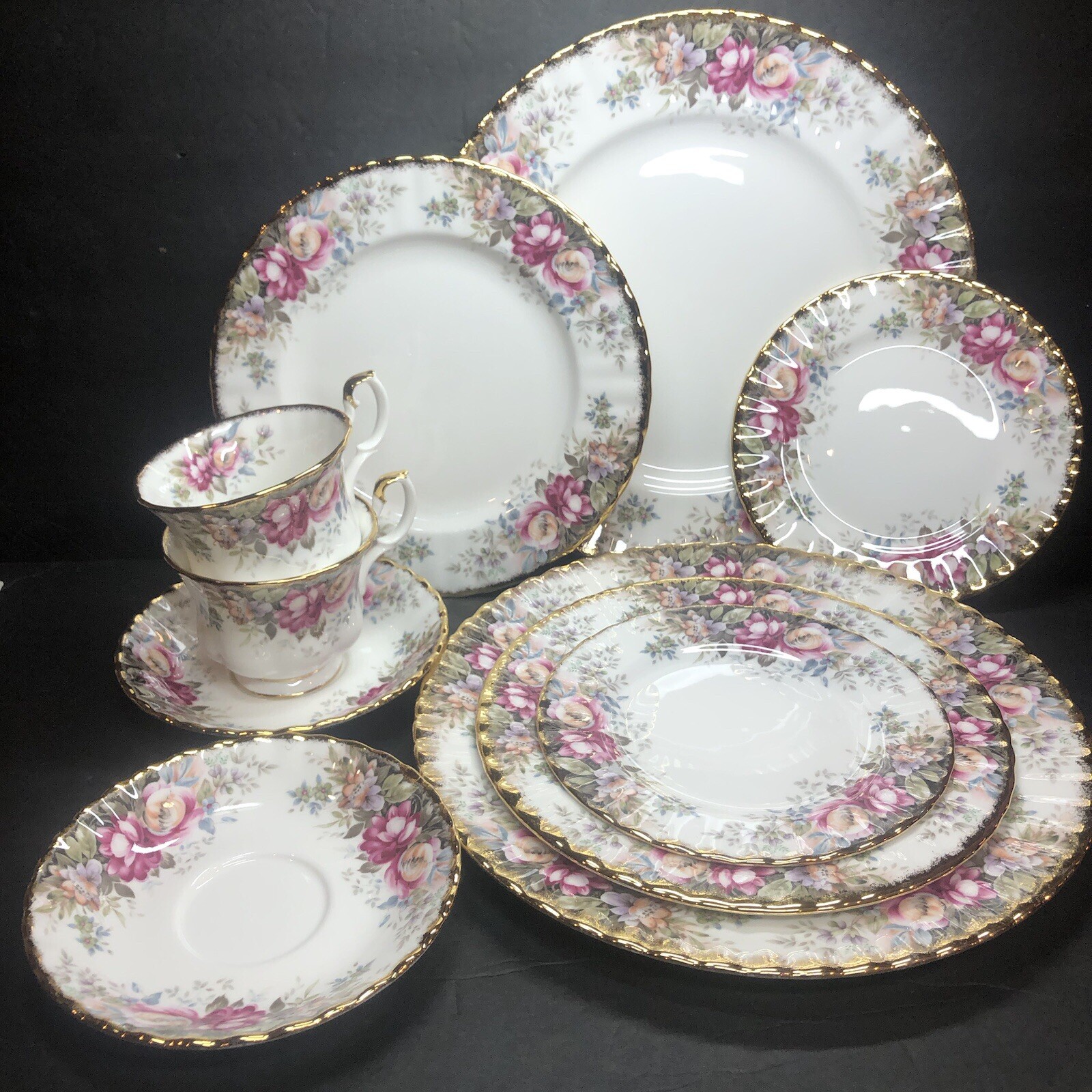 Lof of 2 ROYAL ALBERT AUTUMN ROSES 5 pc Place Settings, teacup saucer plates