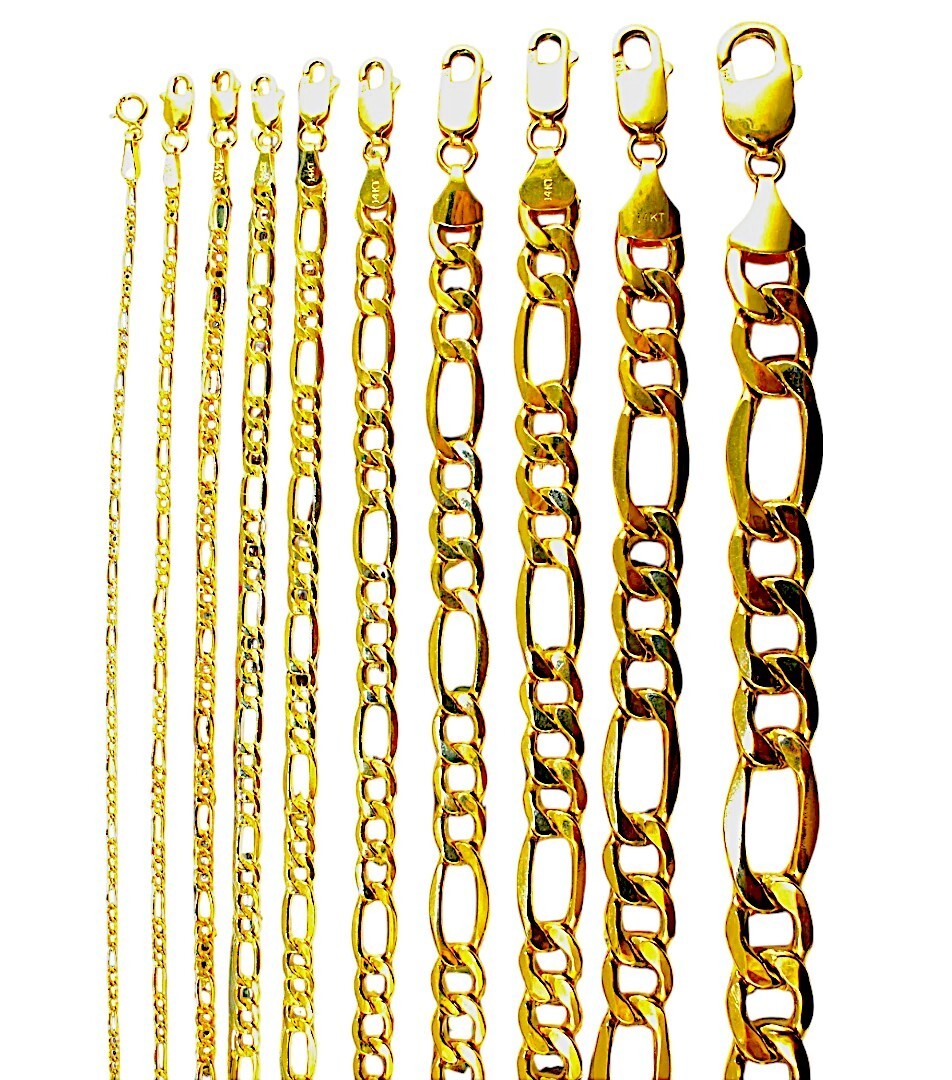 14K Yellow Gold Figaro Necklace Bracelet Chain Italian Real 1.5mm