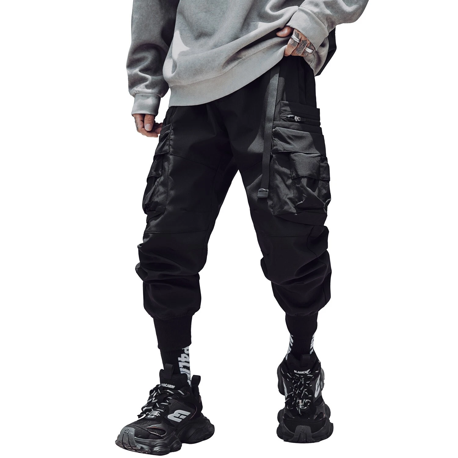 Niepce Men's Black Strapped Pants Techwear Streetwear Polyester Blend Joggers
Opens in a new window