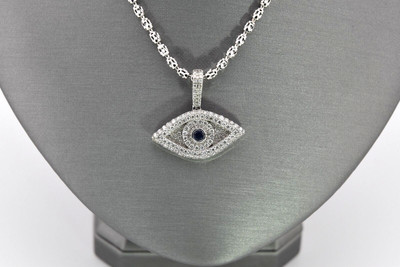 14K White Gold Diamond sapphire Evil Eye Pendent