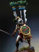 1/24 75mm Aztec Warrior Figurine Resin Model with Shield Spear Feathered Headdre