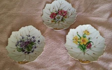 Set of Three Tidbit Plates Floral with Gold Trim