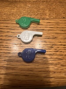 LOT 3 1958 Vintage Premium Cracker Jack Prize Toy Whistle Charm Blue Green White