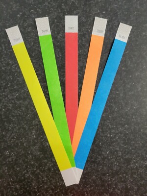 100  3/4''  PAPER WRISTBANDS IN 5 COLORS , TYVEK WRISTBANDS,WRISTBANDS FOR EVENTS
