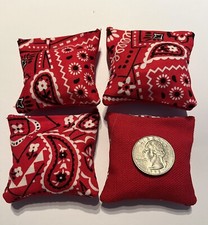 4 Red Handkerchief Red Back Mini cornhole bean bags, 2" X 2"