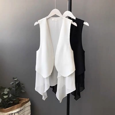 Women Chiffon Waistcoat Vest Jacket Coat Gilet Tank Tops Asymmetric Irregular
