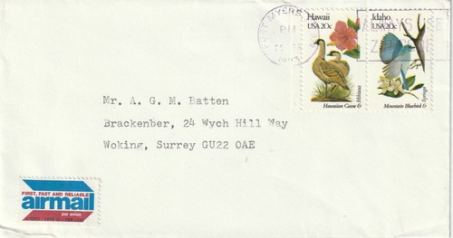 1993 USA cover sent from Fort Myers FL to Woking, Surrey UK - Picture 1 of 2