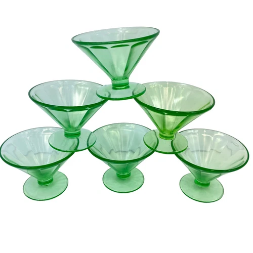Vintage Mixed Lot Of 6 Green Uranium Sherbet Cup Glows