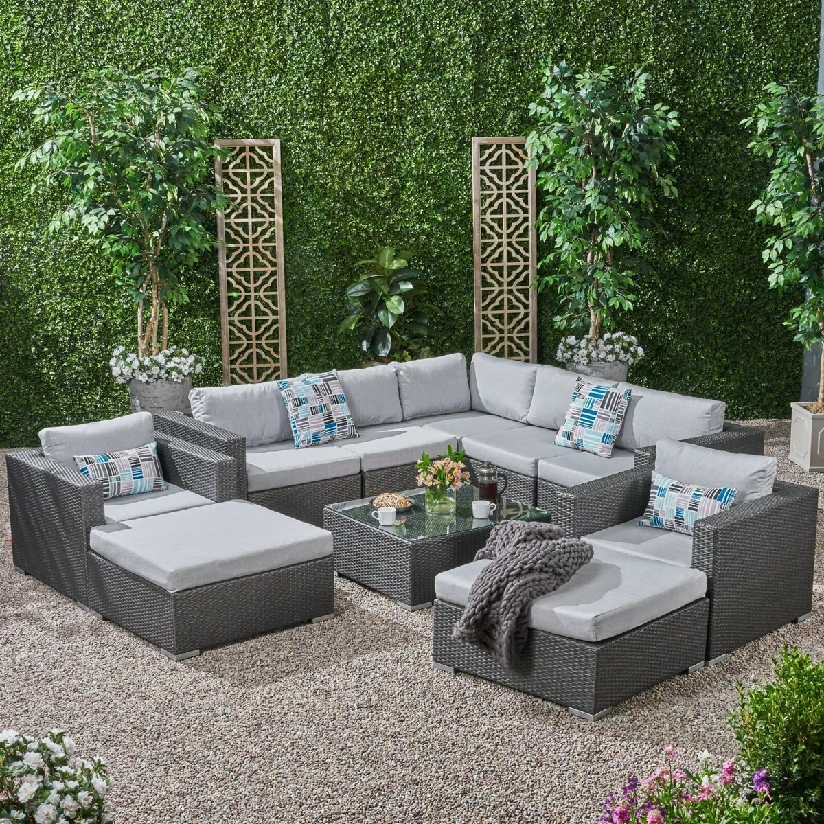 Kyra Outdoor 7 Seater Wicker Sectional Sofa Set with Sunbrella