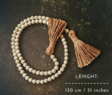 51 in, Wood Beads Garland With Tassels, Farmhouse Beads Boho Natural Wood, Decor