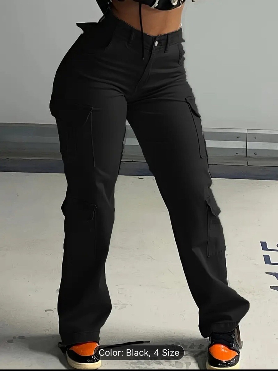 Women's Casual Loose Fit Denim Cargo Pants Black Small (4 Women's Casual Loose Fit Denim Cargo Pants Black Small (4