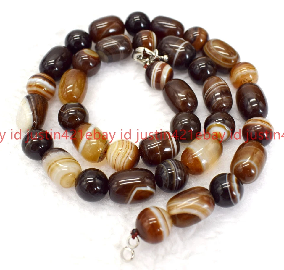 Collar de piedras preciosas de cuentas cilíndricas de ágata marrón natural de 10x14 mm 18" AAA+ Foto 3 de 4