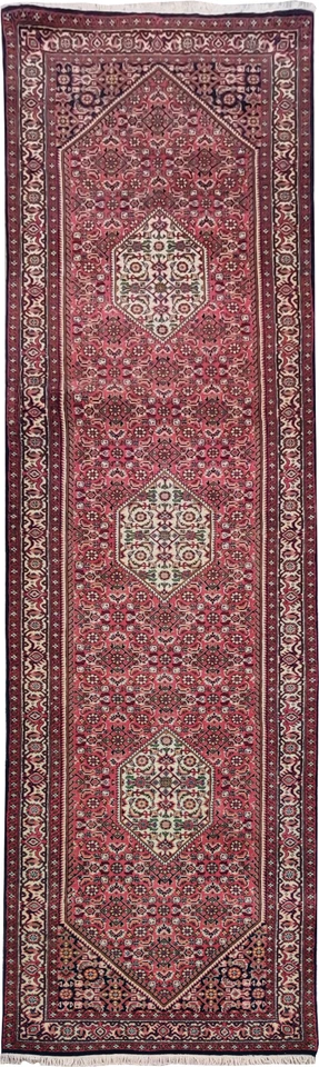 Alfombra de corredor vintage anudada a mano 100 % lana 3 x 12 medallón Bijar 80 x 350 cm Foto 2 de 4