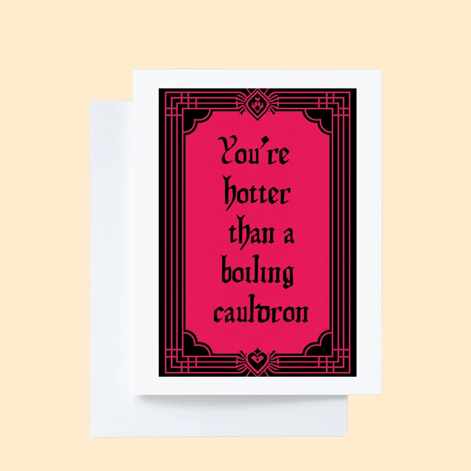 Juego de 5 tarjetas de felicitación rosa y negro bruja día de San Valentín con sobres Foto 4 de 4