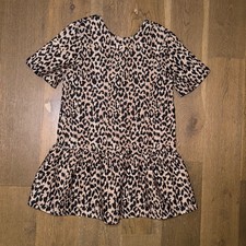 Lalavon Leopard Print Ruffle Mini Dress Jacquard Knit Round Neck Size Medium