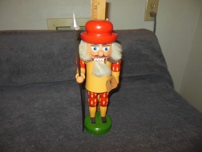 Vintage Erzgebirge German Nutcracker Beefeater Yeoman with Spear Wooden 11'' Tall