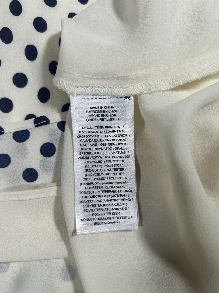 Vestido Georgette Lauren Ralph Lauren Lunares Cuello Atado Mujer Talla 8 Azul Marfil Foto 4 de 4