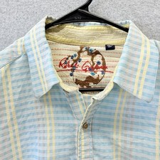 Robert Graham Mens Shirt Large Blue Yellow Striped Button Up Flip Cuff Luxury