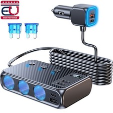 9-in-1 3 Way Car Cigarette Lighter Socket Splitter Fast Charger Power Adapter