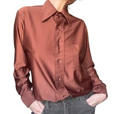 Vintage 70s Van Heusen Disco Shirt L Brown Dagger Collar Retro Button Up Men