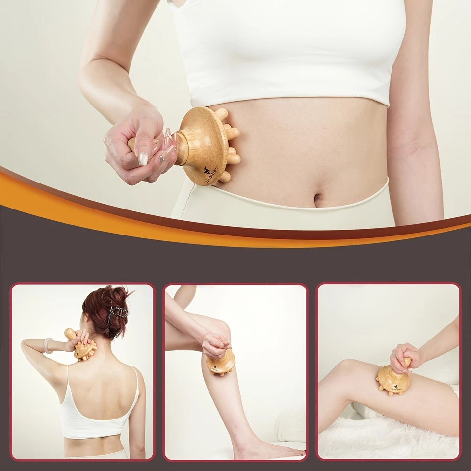 Herramienta de masaje manual de madera con cabeza de hongo alivia la fatiga y el dolor Foto 3 de 4