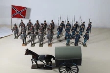 Vintage Assorted CBG Mignot Lead Soldiers, Lot of 27 Plus Horse Drawn Wagon
