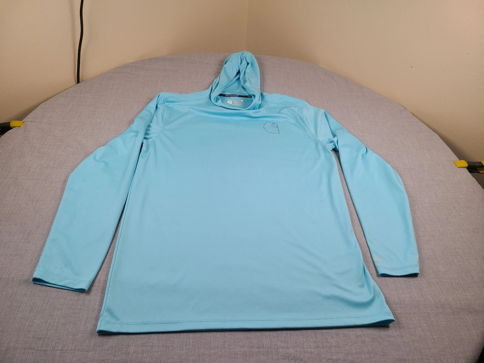 Carhartt Force Shirt Mens Medium Blue Relaxed Fit Hooded Outdoor Sun Protection