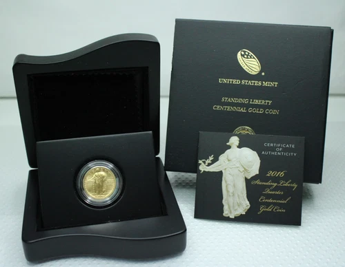 2016-W Standing Liberty Quarter 25C Centennial Gold Coin Box & COA Spot Free