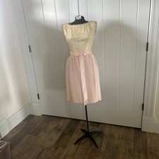 Vintage 1960  s Ivory Eyelet And Pink Dress With Sweet Bow At The Waist Fits XS